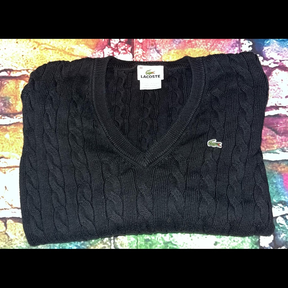 Lacoste ribbon V neck sweater
